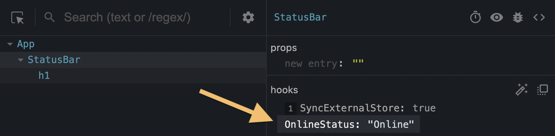 צילום מסך של React DevTools המציג את ערך ניפוי הבאגים